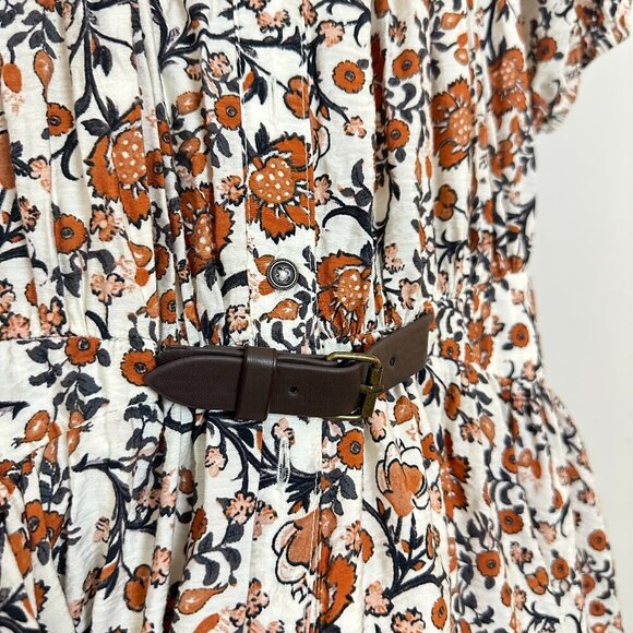 ANTHROPOLOGIE Maeve Short-Sleeve Belted Midi Shirt Dress in Neutral Size Medium - Picture 7 of 14